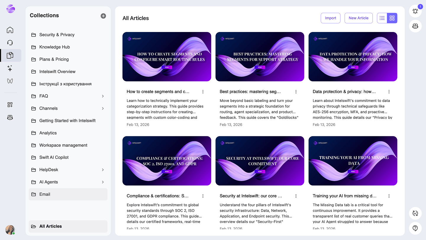 Editing and writing articles in the knowledge base Intelswift