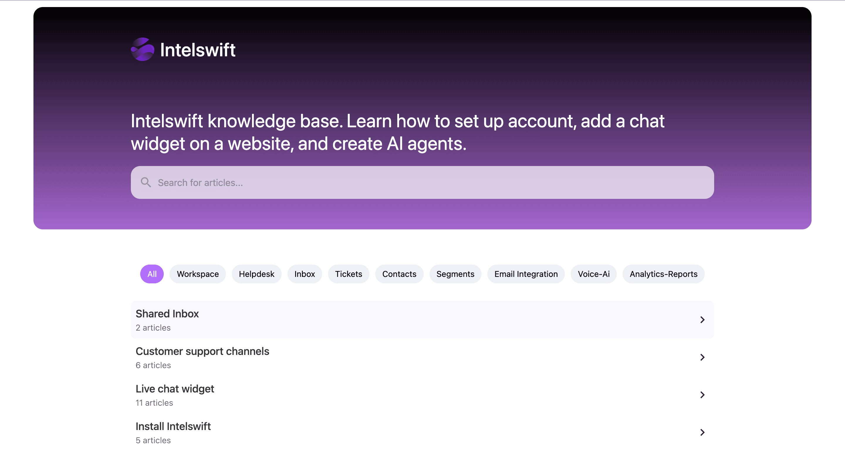 Main illustration of the knowledge base section features Intelswift
