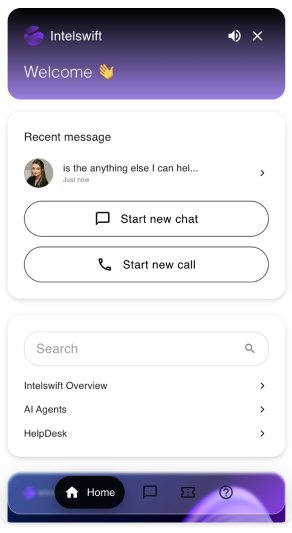 Live chat widget interface showing welcome screen and chat options